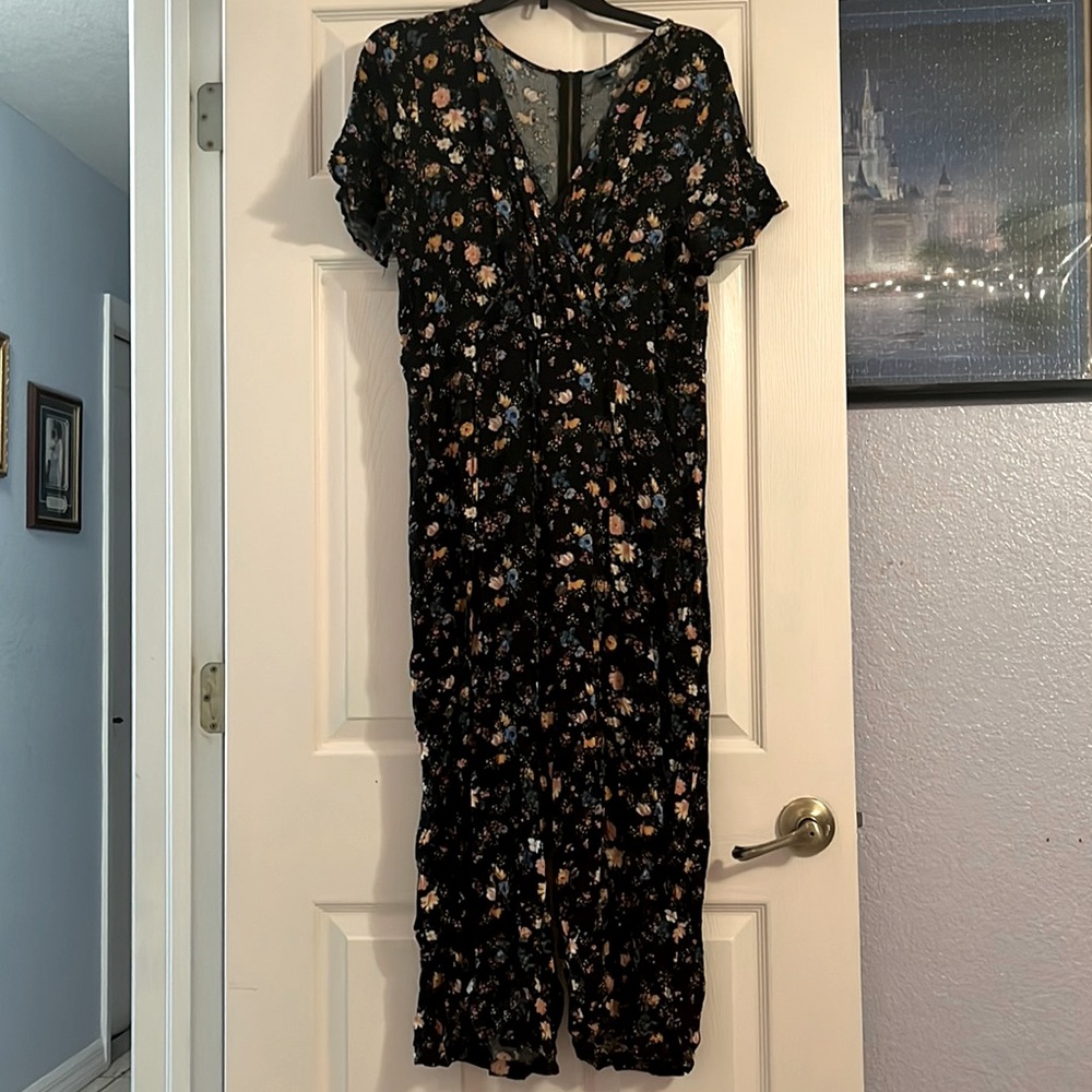 Black and floral patter midi jumpsuit